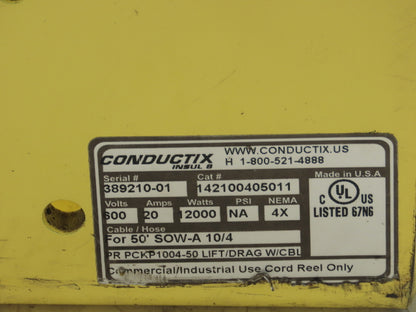 Conductix 142100405011 PowerReel Spring Driven Cable Reels 600V 20A 50' Cable