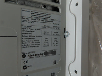 Allen Bradley 20F11FD034AA0NNNNN Powerflex 753 AC Drive VFD 480V 25HP 3Ph 34A