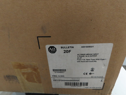 Allen Bradley 20F11FD034AA0NNNNN Powerflex 753 AC Drive VFD 480V 25HP 3Ph 34A