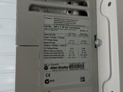 Allen Bradley 20F11FD034AA0NNNNN Powerflex 753 AC Drive VFD 480V 25HP 3Ph 34A