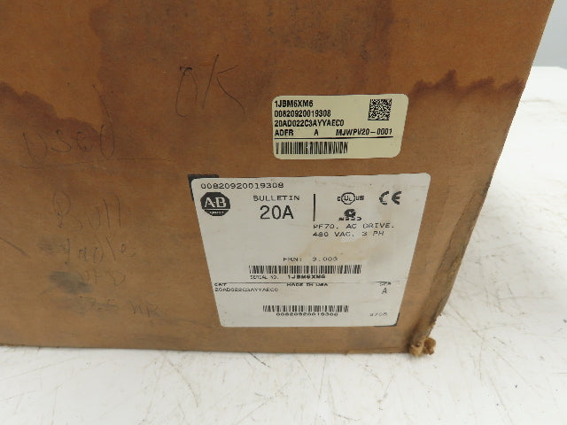 Allen Bradley 20AD011C3AYYAEC0 Powerflex 70 AC Drive VFD 480V 7.5Hp 11A IP66