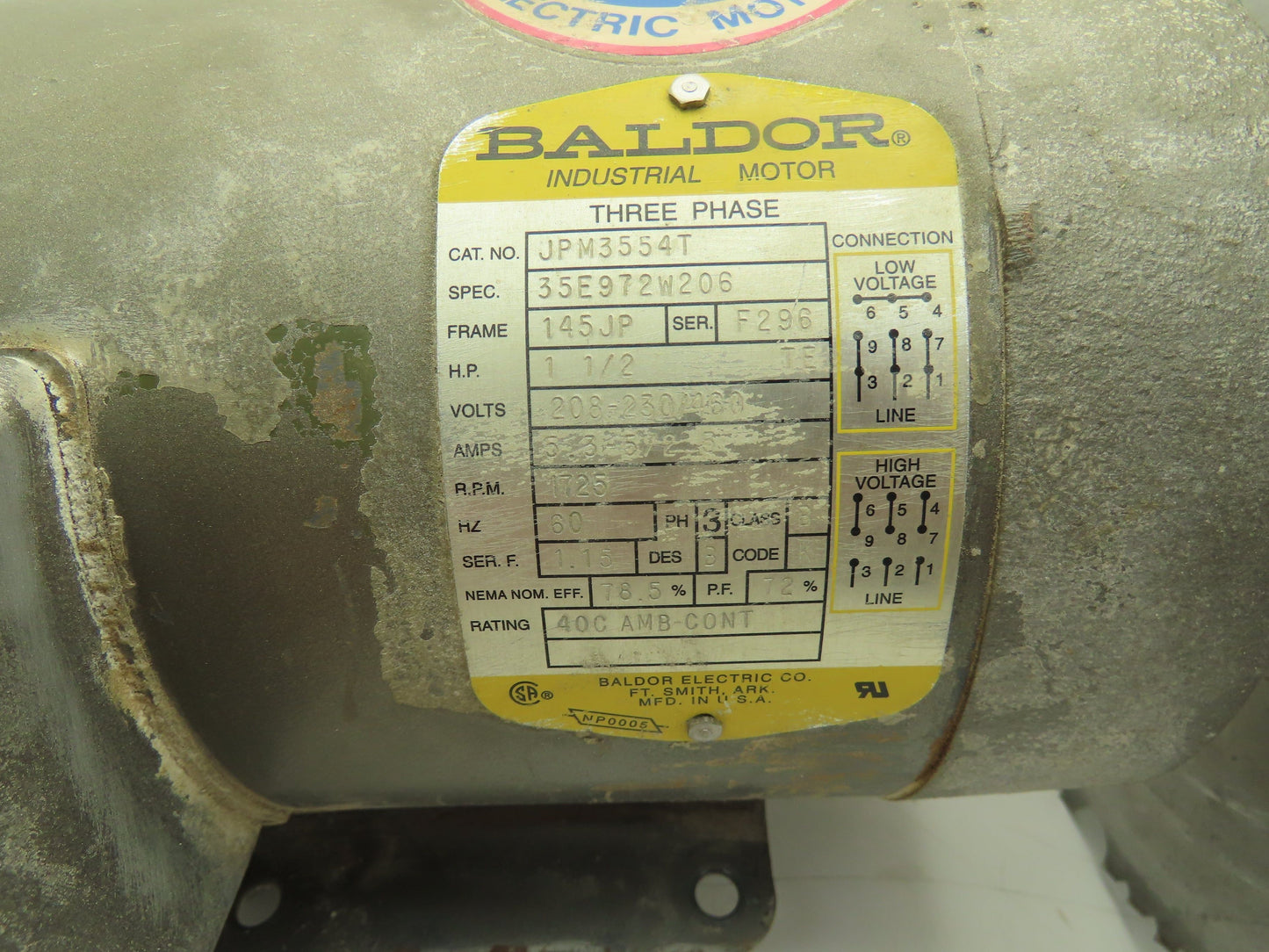 JPM3554T Table Saw Motor 1.5Hp 1725 RPM 460V 3PH 6-Blade 10" Dado Plywood Cutoff