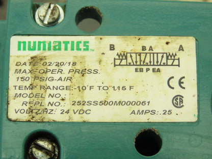 Numatics 252SS500M000061 Mark 25  2-Station Solenoid Valve Block 3-Pos 24VDC
