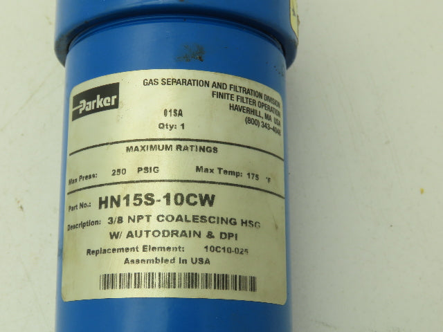 Parker HN15S-10CW Compressed Air Coalescing Filter w/Auto Drain 3/8" 250 PSI
