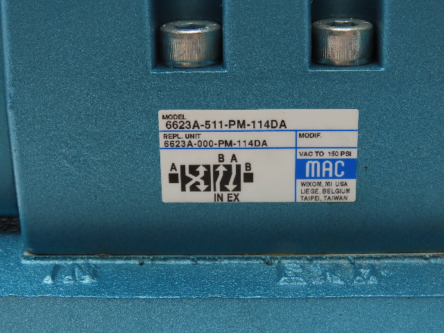 MAC 6623A-511-PM-114DA Pneumatic Solenoid 4/2 Spool Valve 120V