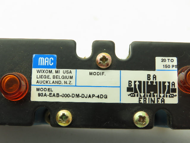 MAC 93A-EAB-000-DM-DJAP-4DG Pneumatic Double Solenoid 4/3 Spool Valve 120V
