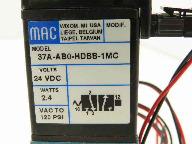 MAC 37A-AB0-HDBB-1MC Pneumatic Solenoid 3/2 Poppet Valve 24VDC 1/4" NPT