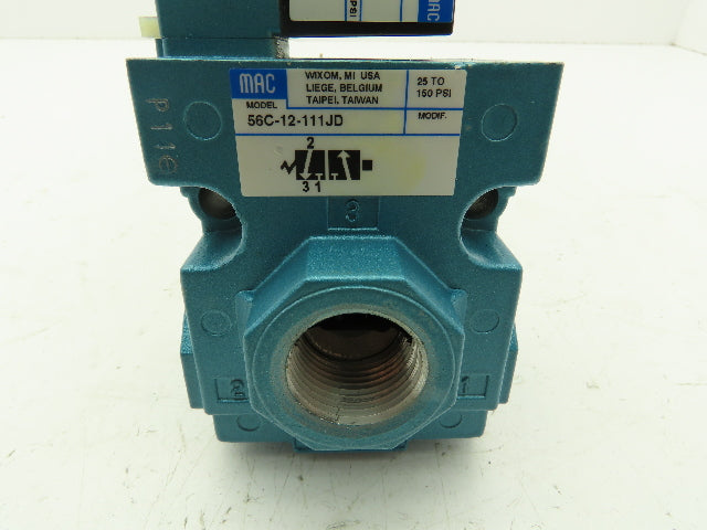 MAC 56C-12-111JD Pneumatic Solenoid 3/2 Spool Valve 120V 3/8" NPT