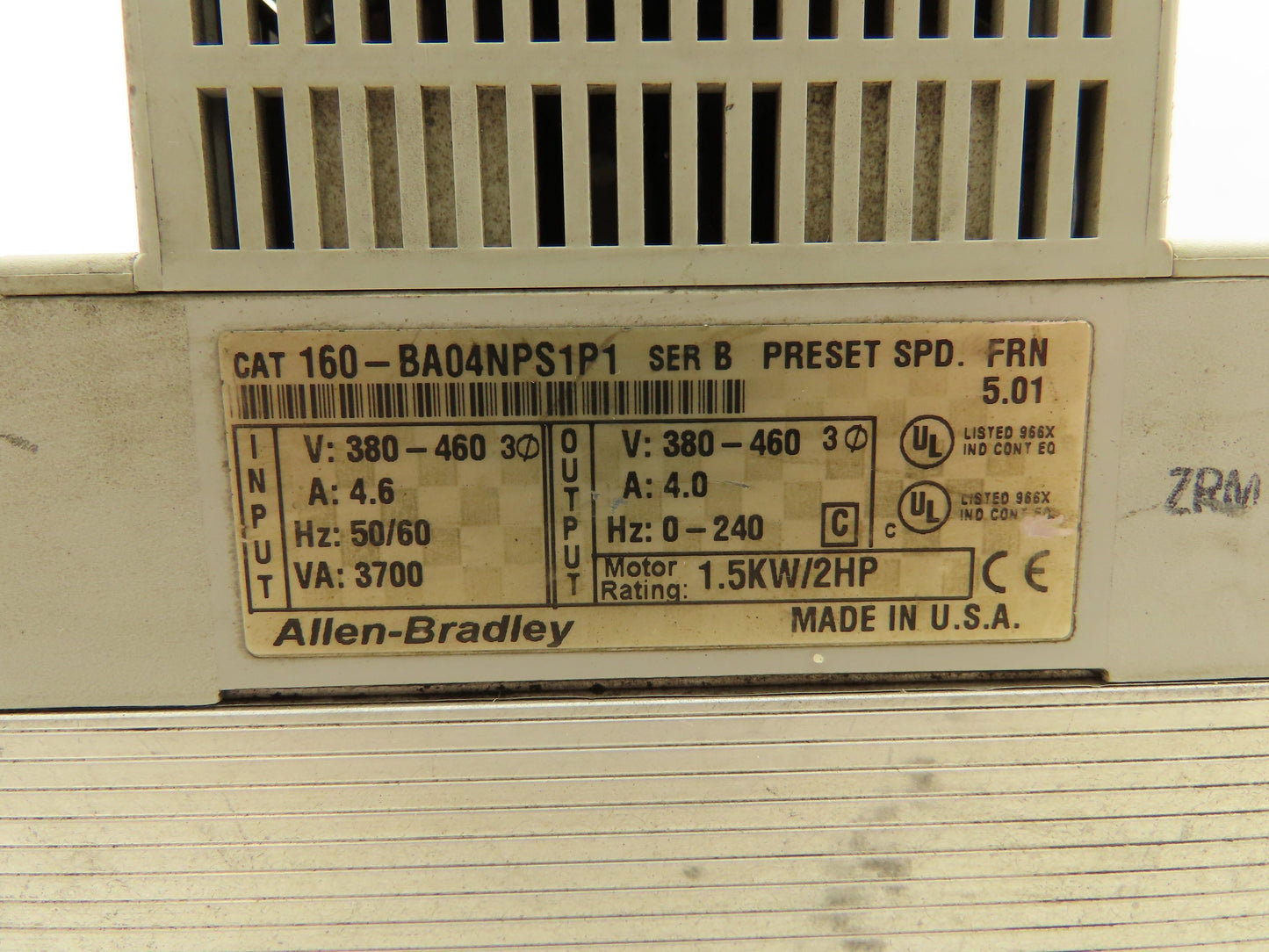 Allen Bradley 160-BA04NPS1P1 Preset Speed Controller Ser B Motor Rtg 1.5KW/2HP