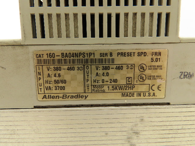 Allen Bradley 160-BA04NPS1P1 Preset Speed Controller Ser B Motor Rtg 1.5KW/2HP