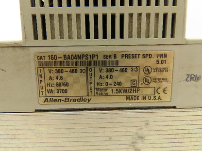 Allen Bradley 160-BA04NPS1P1 Preset Speed Controller Ser B Motor Rtg 1.5KW/2HP