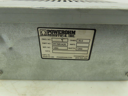 Hubbell PF70R1K20 Powerohm Braking Resistor 1200W 70 Ohms Steel Enclosure