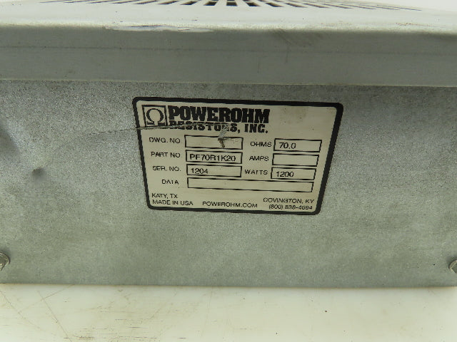 Hubbell PF70R1K20 Powerohm Braking Resistor 1200W 70 Ohms Steel Enclosure