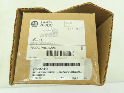 Allen Bradley 700DC-PH600Z24 Control Relay Type PH 600V 20A 24VDC Ser E
