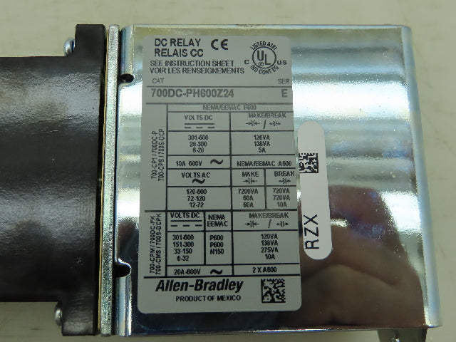 Allen Bradley 700DC-PH600Z24 Control Relay Type PH 600V 20A 24VDC Ser E