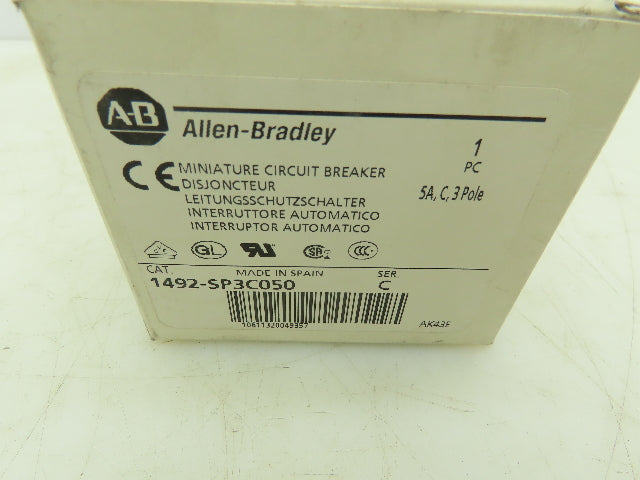Allen Bradley 1492-SP3C050 Circuit Breaker 3 Pole 5A 480/277V Ser C