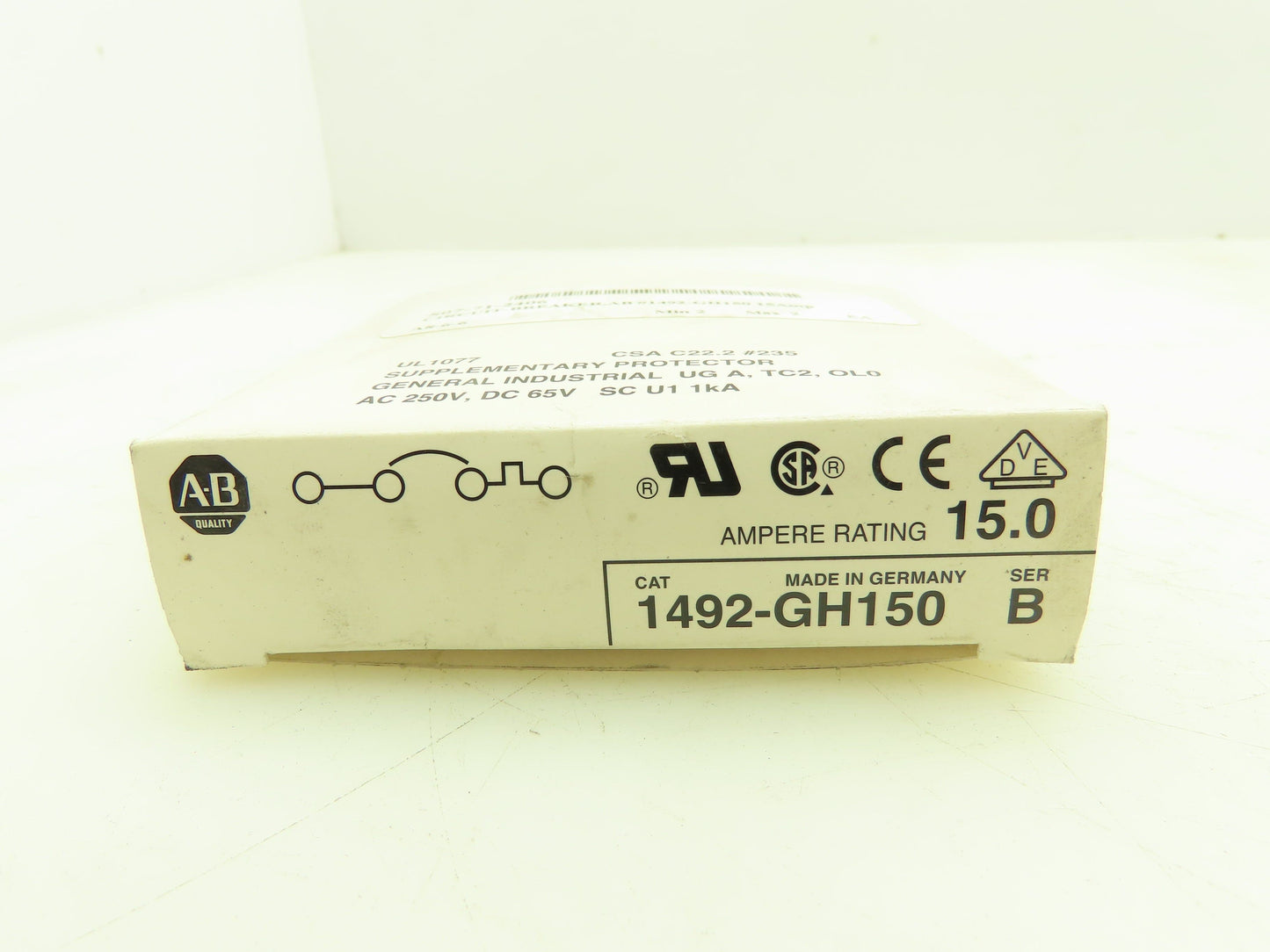 Allen Bradley 1492-GH150 Mini Breaker 15A 1P 250VAC 65V Ser B Lot Of 2