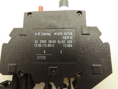 Allen Bradley 1492-GH150 Mini Breaker 15A 1P 250VAC 65V Ser B Lot Of 2