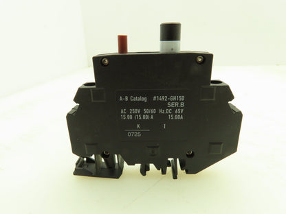 Allen Bradley 1492-GH150 Mini Breaker 15A 1P 250VAC 65V Ser B Lot Of 2