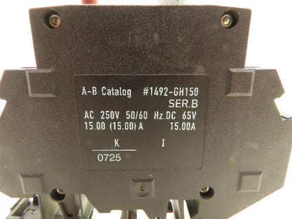 Allen Bradley 1492-GH150 Mini Breaker 15A 1P 250VAC 65V Ser B Lot Of 2