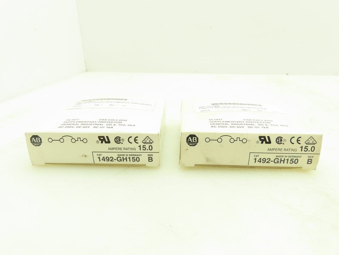 Allen Bradley 1492-GH150 Mini Breaker 15A 1P 250VAC 65V Ser B Lot Of 2