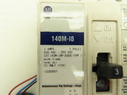 Allen Bradley 140M-I8P-B30S-CXM Motor Circuit Protector Breaker 3P 3A 3PH 600VAC