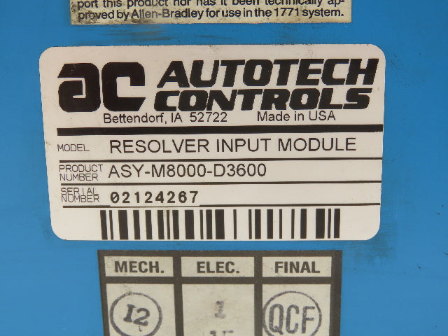 AC AutoTech Controls M8000-D3600 RSLV Resolver Decoder Input Module