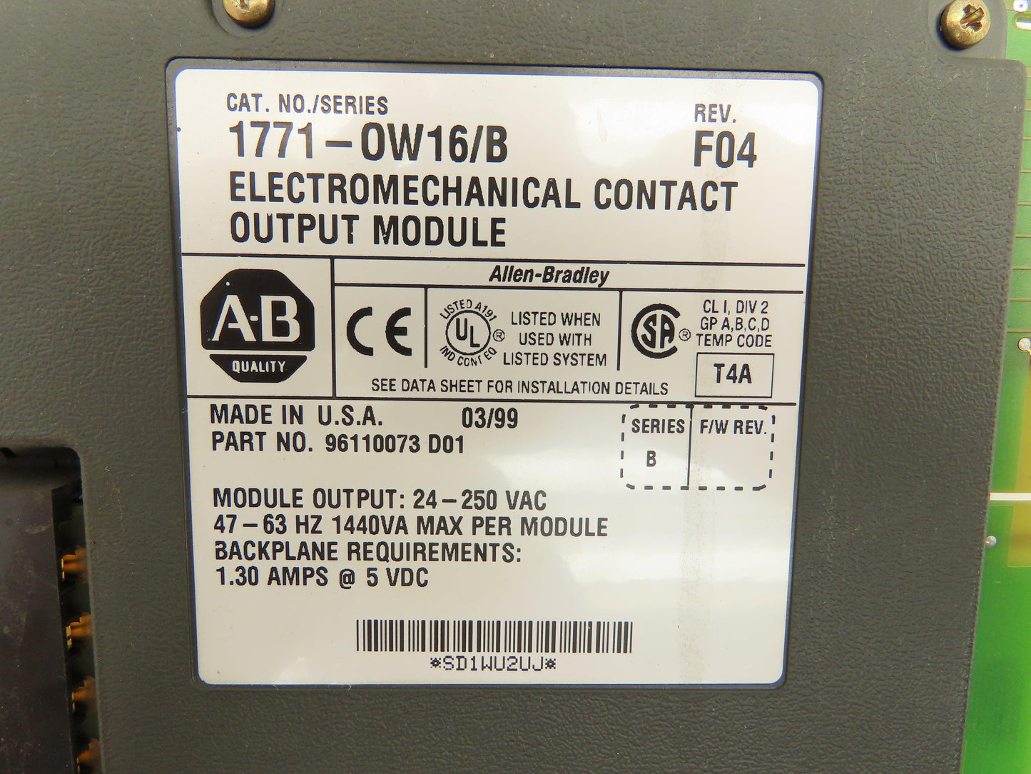 Allen Bradley 1771-0W16 Electromechanical Contact Output Module Ser B Rev F04