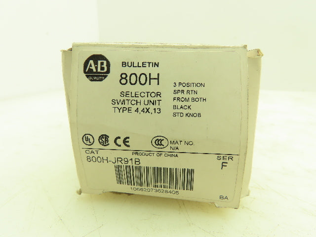 Allen Bradley 800H-JR91B Selector Switch 3 Position Spring Return Ser F