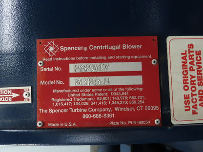 Spencer Turbine 35125-H 4BOH Centrifugal Blower 200HP 460V 3PH 7300 ICFM 2.5PSIA