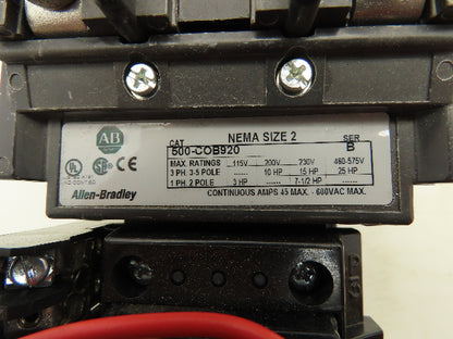 Allen Bradley 500-COB920 Motor Starter Contactor 600VAC Nema 2 Ser B 480V Coil