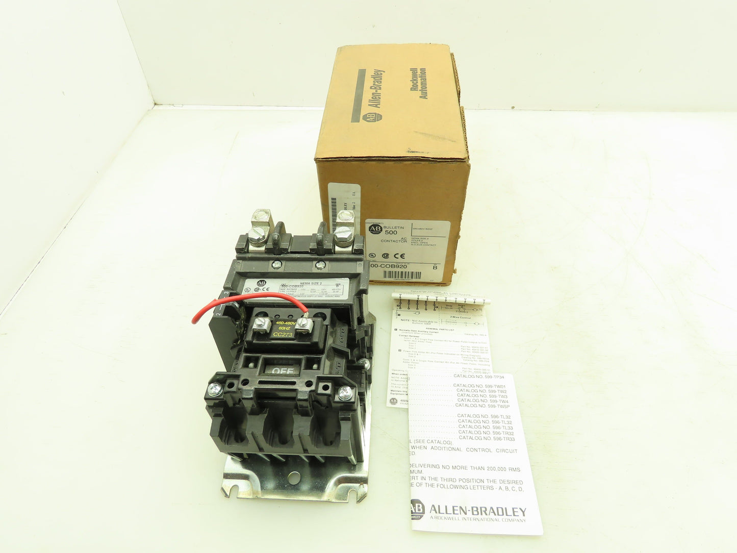Allen Bradley 500-COB920 Motor Starter Contactor 600VAC Nema 2 Ser B 480V Coil