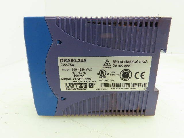 Lutze DRA60-24A Power Supply 24VDC 60W Output Lot of 3