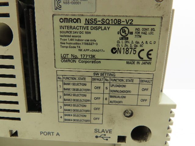 Omron NS5-SQ10B-V2 PLC Interactive Display 5.7 in LCD 24V 15W Missing Screen