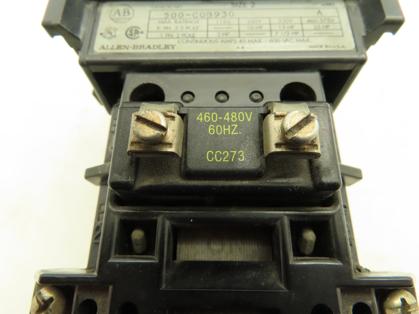Allen Bradley 500-COB930 Motor Starter Contactor 600VAC 45A 3Ph 480V Ser A