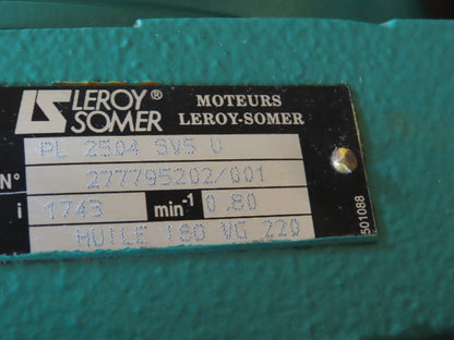 Leroy Somer LS80L Inline Gearmotor Gear Drive .55kW 1640 RPM 460V 3PH IP55 Motor