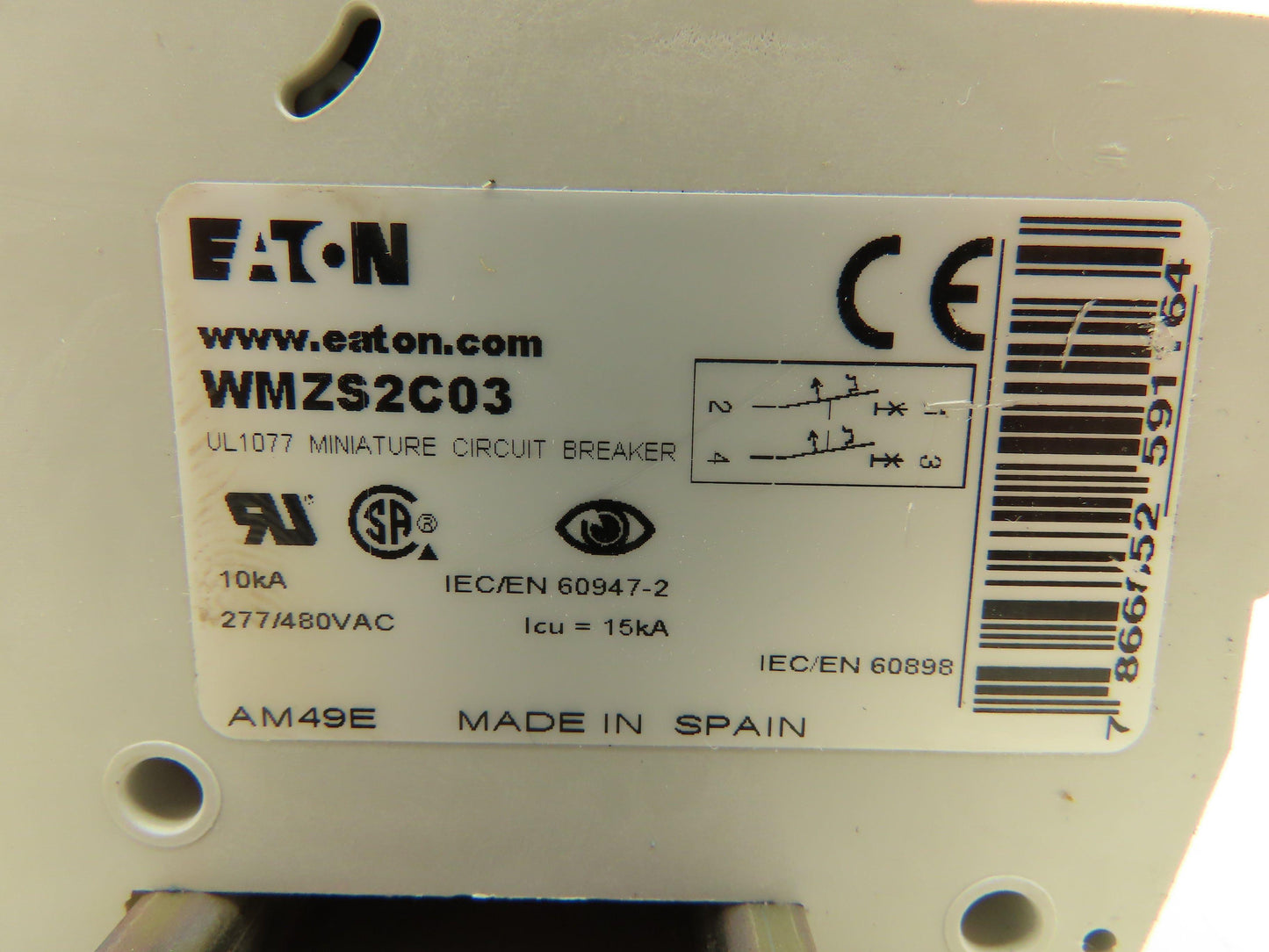 Eaton WMZS2C03 C3 Circuit Breaker 3A 10kA 277/480VAC 2 Pole Lot of 6