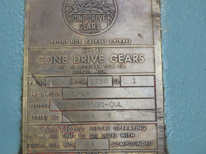 Cone Drive Gears Gear Reducer 500:1 Double Reduction 5Hp 3.5 RPM LH Gearbox
