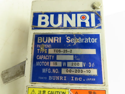 Bunri TOS-25-2 Separator Oil Skimmer 1" Wide Belt 11" Immersed 200V 3Ph Motor