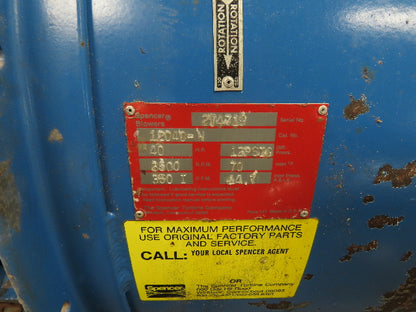 Spencer 12040-H Multi-Stage Centrifugal Blower 350CFM 3500RPM 40Hp 3Ph 230/460V