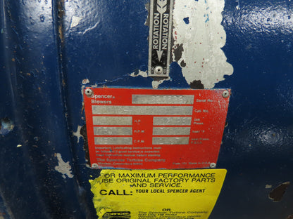 Spencer 12040-H Multi-Stage Centrifugal Blower 350CFM 3500RPM 40Hp 3Ph 460V Only