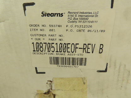 Stearns 108705100EOF Electric Solenoid Disc Brake 50 Lb-Ft 87000 Series Rev B