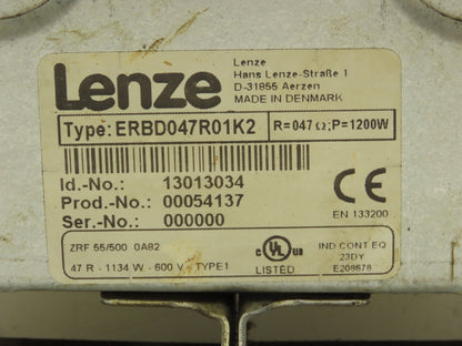 Lenze ERBD047R01K2 Brake Resistor 47 Ohm 1200W 600V ZRF 55/500 0A82