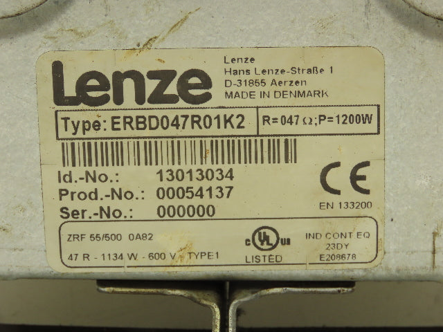 Lenze ERBD047R01K2 Brake Resistor 47 Ohm 1200W 600V ZRF 55/500 0A82