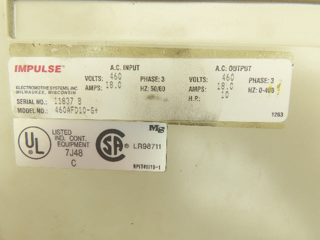 Magnetek Impulse 460AFD10-G+ Variable Speed Drive Crane Control VFD 460V 18A