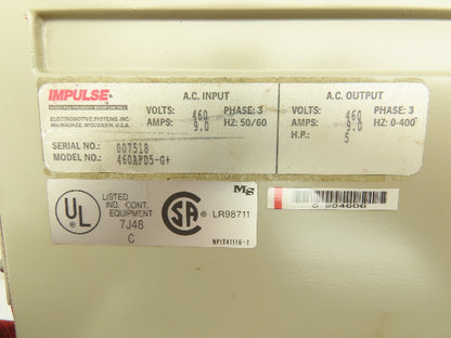 Magnetek 460AFD5-G+ Impulse Variable Speed Drive Crane Control VFD 460V 9A 3PH