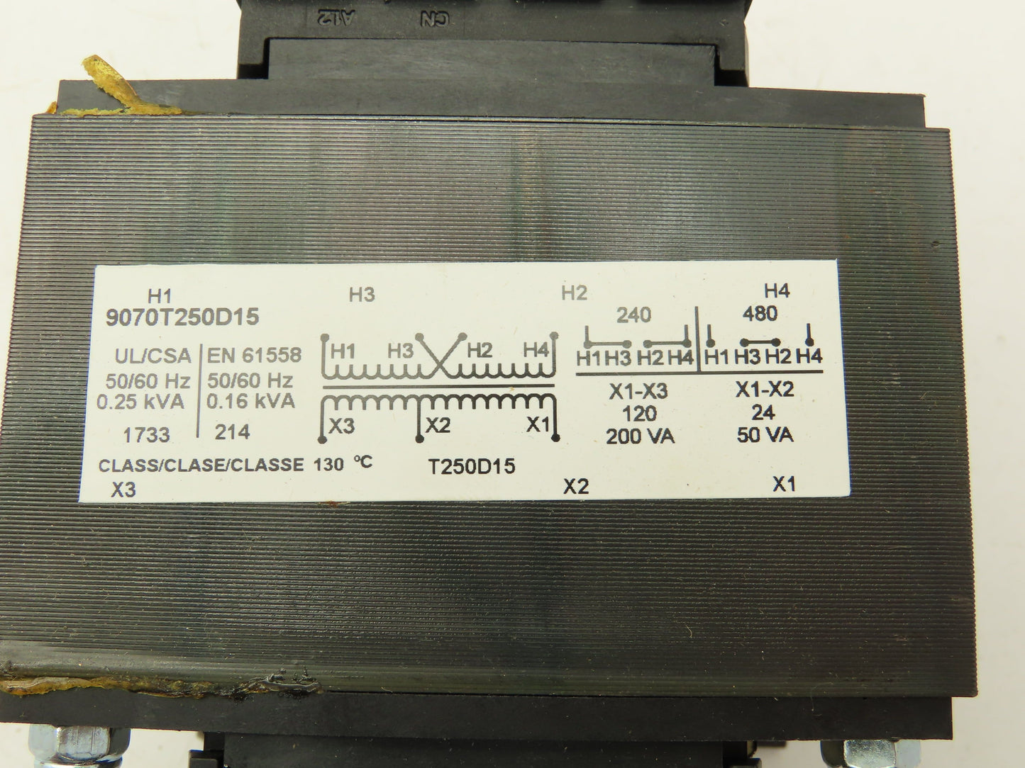 Square D 9070T250D15 Industrial Control Transformer 0.25kva 24/120VAC