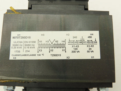 Square D 9070T250D15 Industrial Control Transformer 0.25kva 24/120VAC