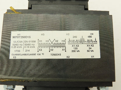 Square D 9070T250D15 Industrial Control Transformer 0.25kva 24/120VAC