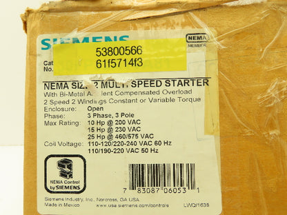 Siemens 30FP32A1VA81 Multi Speed Motor Starter NEMA Size 2 3 Pole 45A 600V